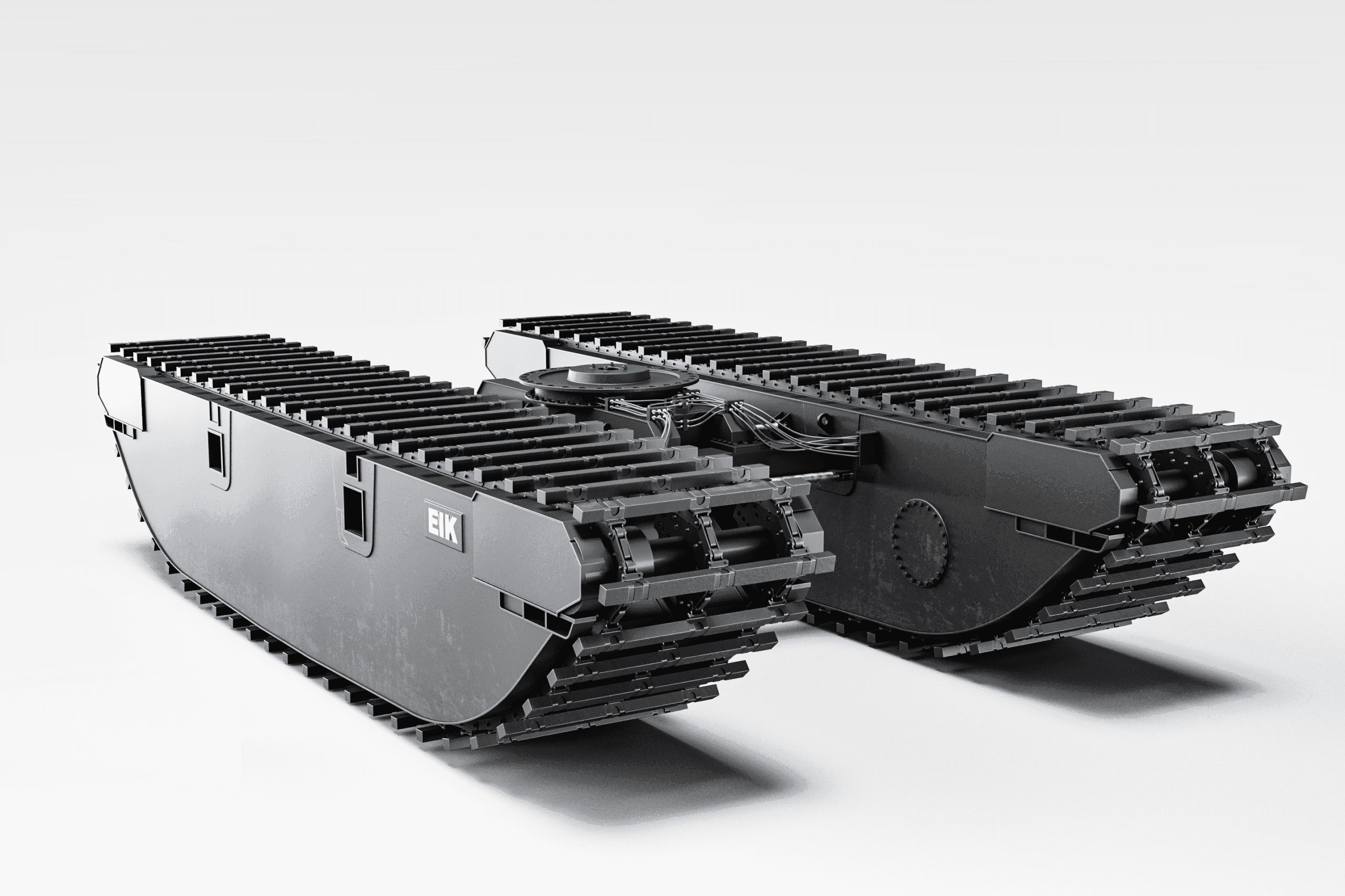 The AM80200 undercarriage is designed for swamp hoe amphibious excavators with an operating weight of 20-23 metric tons (44,000-50,700 lbs.). 